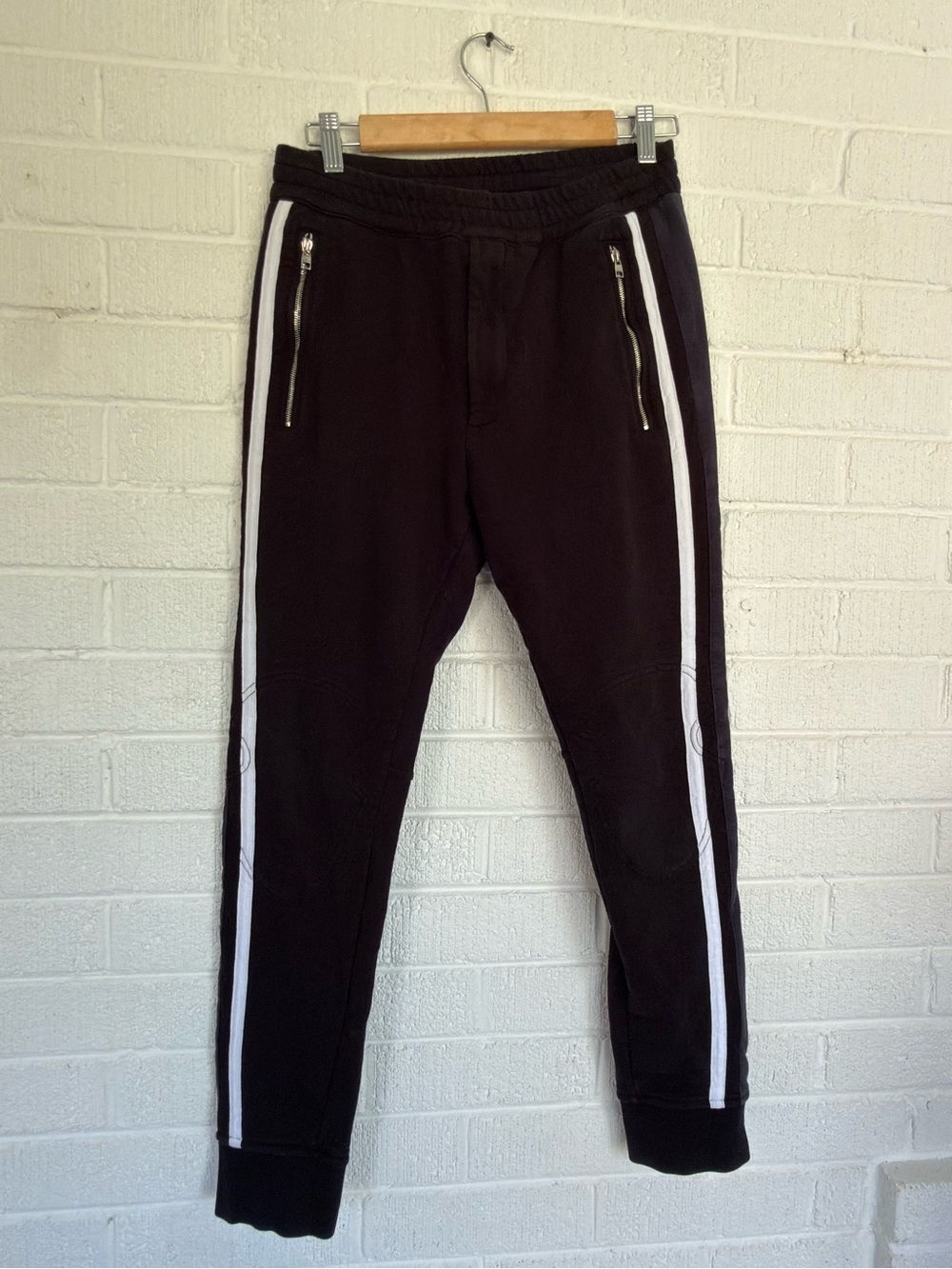 Alexander McQueen Black Joggers with White Side Stripes and Silver Zippers